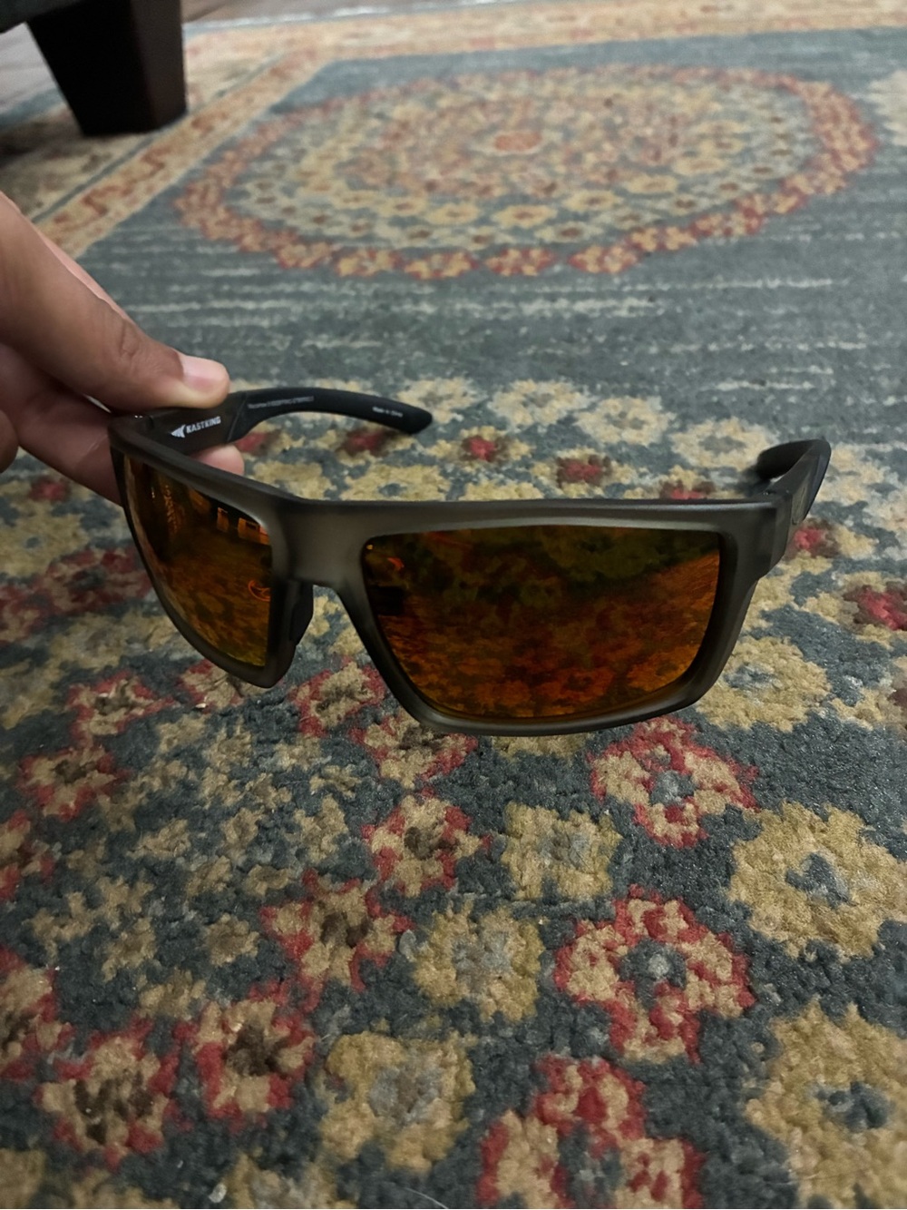 Men's Sunglasses with Amber Mirrored Lenses and Matte Brown Frame